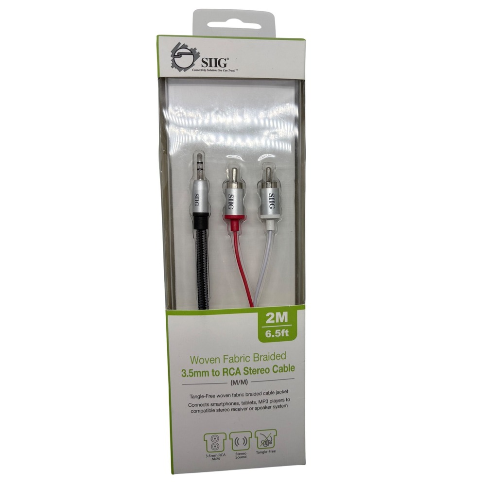 NEW SIIG 3.5mm to RCA Stereo‎ Audio Cable Braided Cord 2M 6.5ft